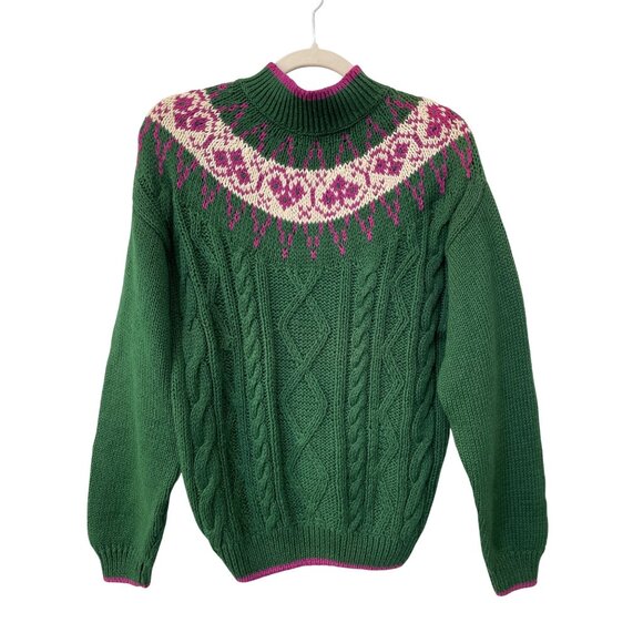 Vintage 90s Lord Isaacs Sweater Size Medium Nordic Cable Knit Cozy Deadstock NEW - Picture 1 of 5